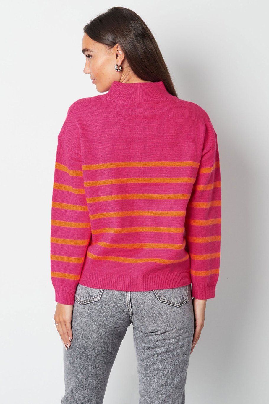 Knitted sweater stripes with zipper - beige black - SM Picture14